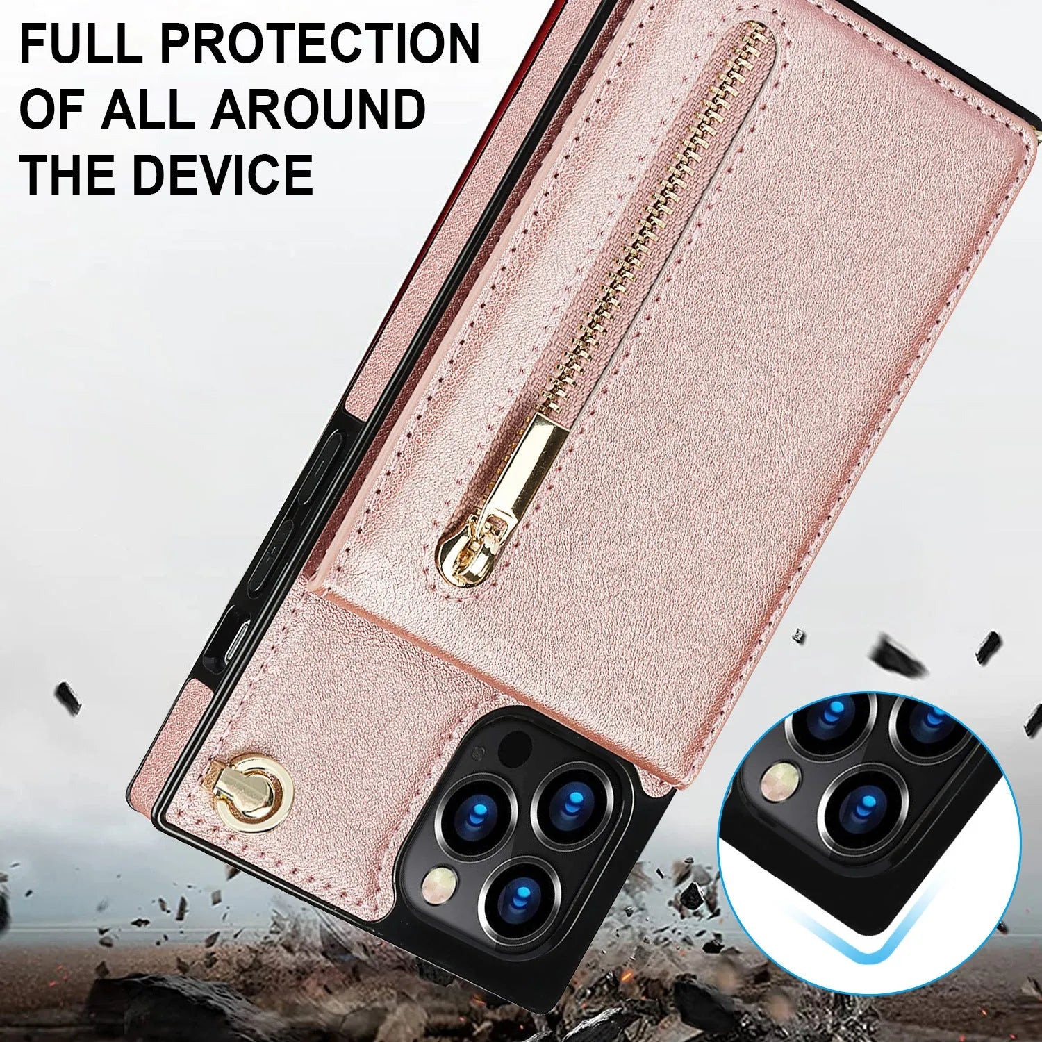Mobile phone case in black with TPU and leather construction for iPhone 13 model