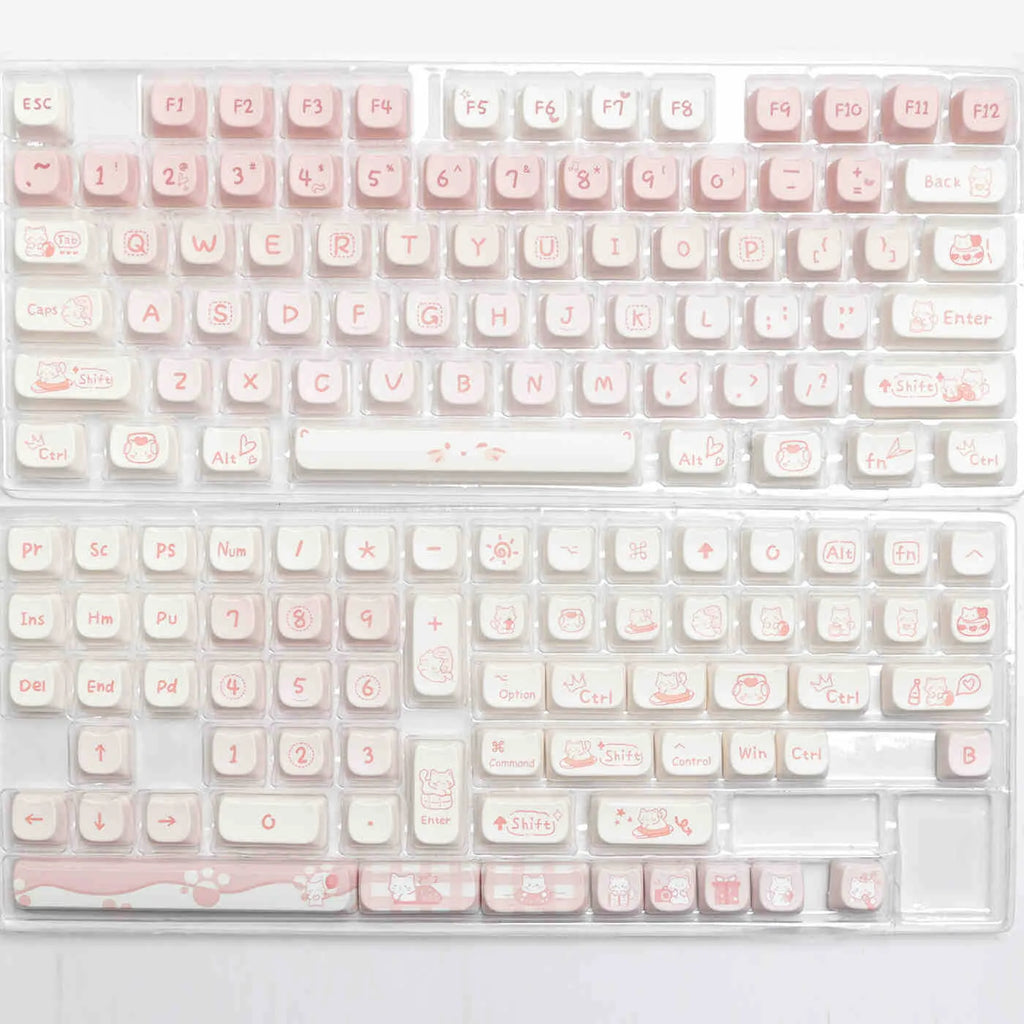 Full set PBT sublimation key caps for mechanical keyboards showing 98+ keys with sublimation printed legends
