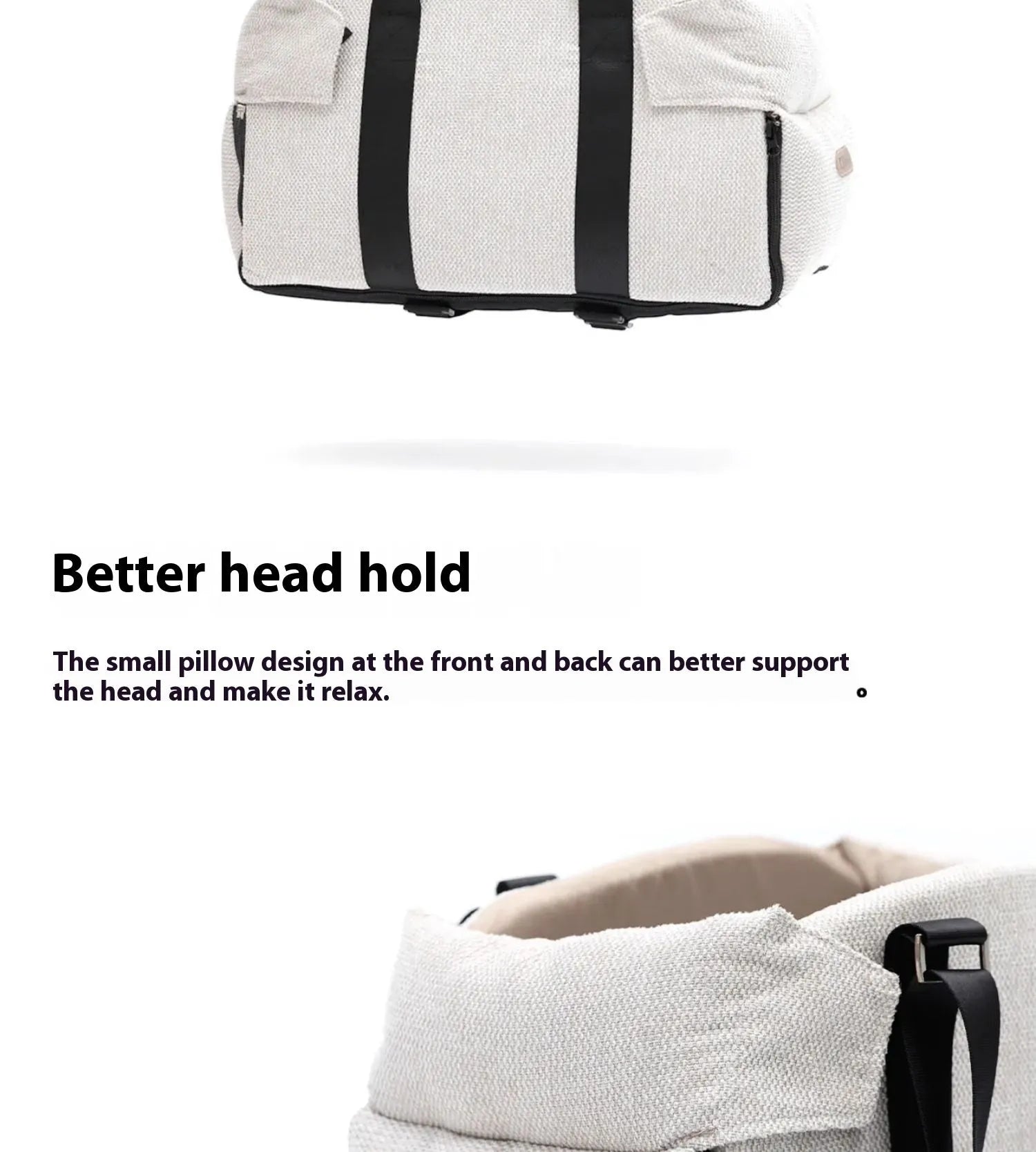 Beige and white polyester pet car nest and bed for small dogs, shown with dimensions 23x20x40cm.