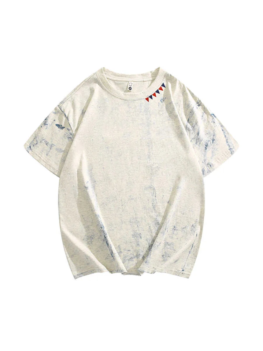 Grey men's t-shirt with an all-over tie-dye pattern, loose fit, round neck, and short sleeves.
