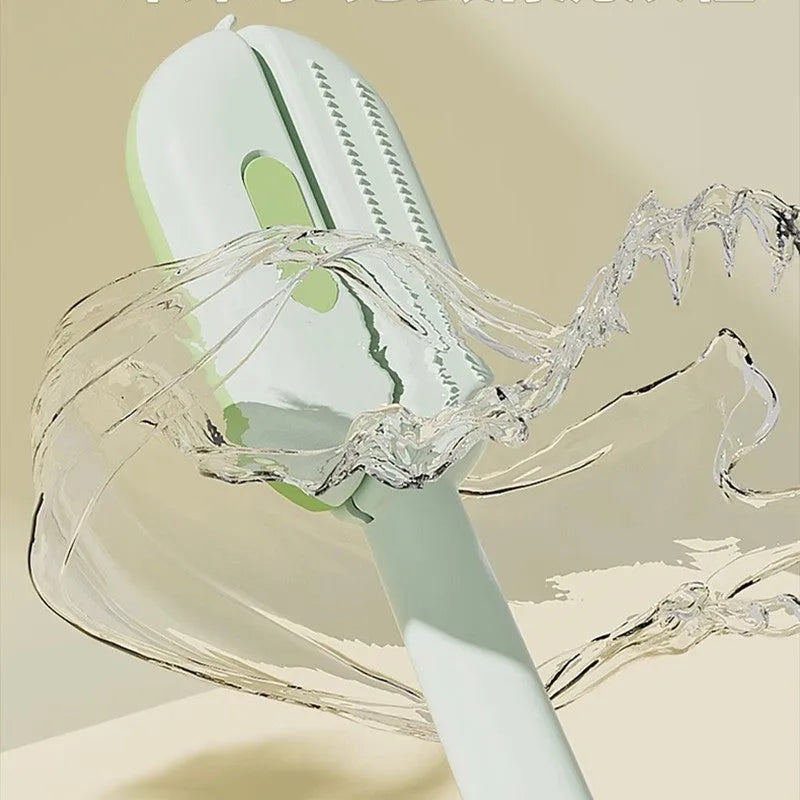 Pet comb with water tank for floating hair removal, 21cm length, available in blue, green, and yellow colours