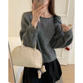 Women's grey loose-fitting pullover knitwear made from regenerated cellulose fibre