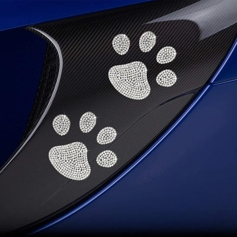 7x6cm diamond-encrusted car sticker showing bear paw or butterfly design on glass with strong adhesion backing