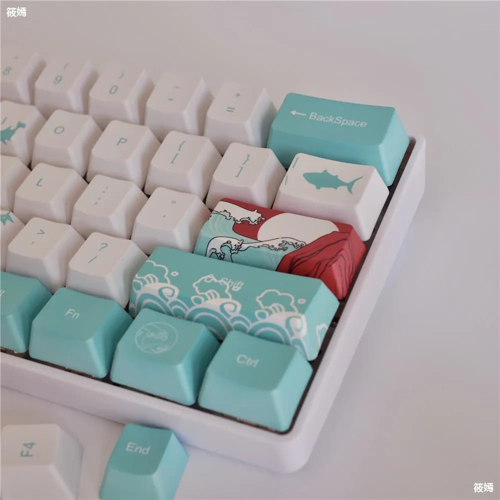 Coral Sea PBT keycaps with five-sided sublimation printing for Xiao Yan mechanical keyboards