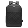 Men's solid colour Oxford cloth travel backpack with diamond mesh panels and curved shoulder straps.