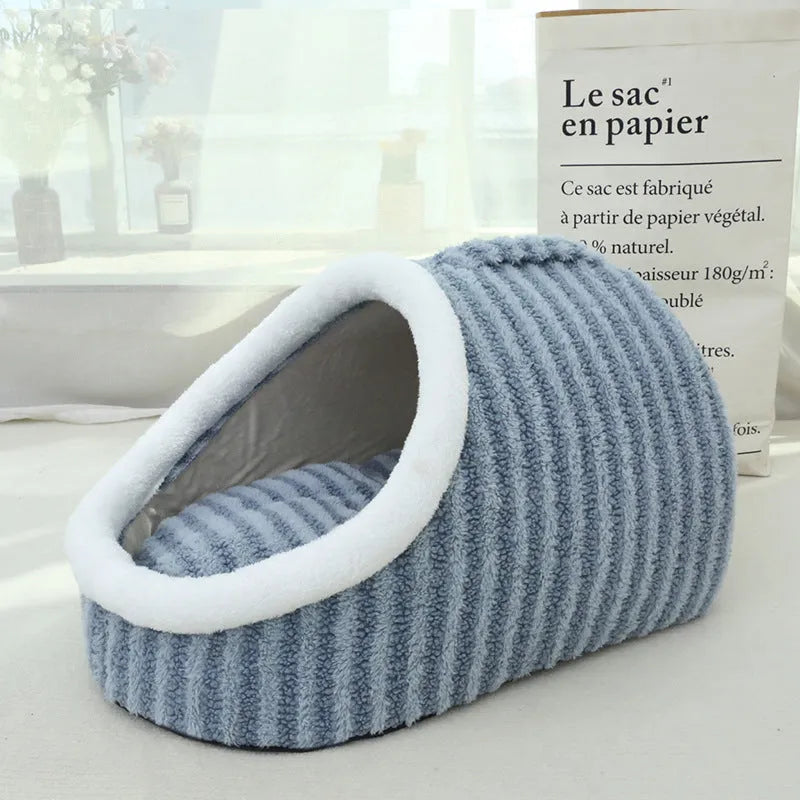 Thickened three-dimensional macaron design cat nest bed in blue colour for winter warmth