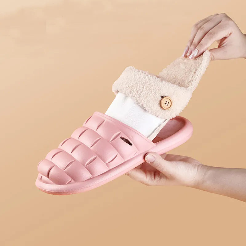Plaid detachable slippers with plush lining and EVA soles in multiple colours for women and men