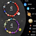 Twelve natural stone zodiac bracelets with adjustable sliding knots showing 20-22cm length range