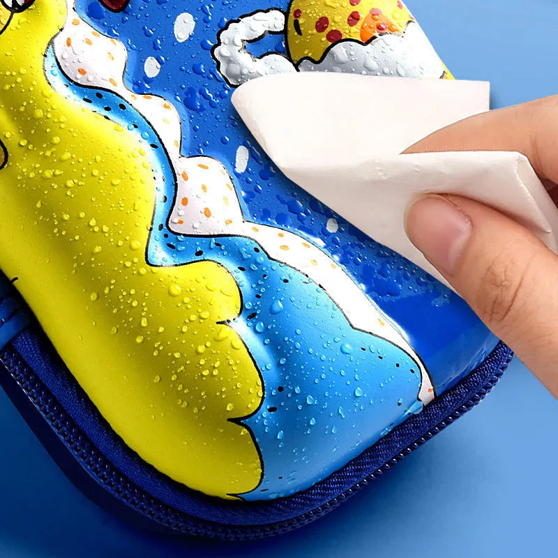 3D leather pencil case with zipper closure showing decorative space theme design