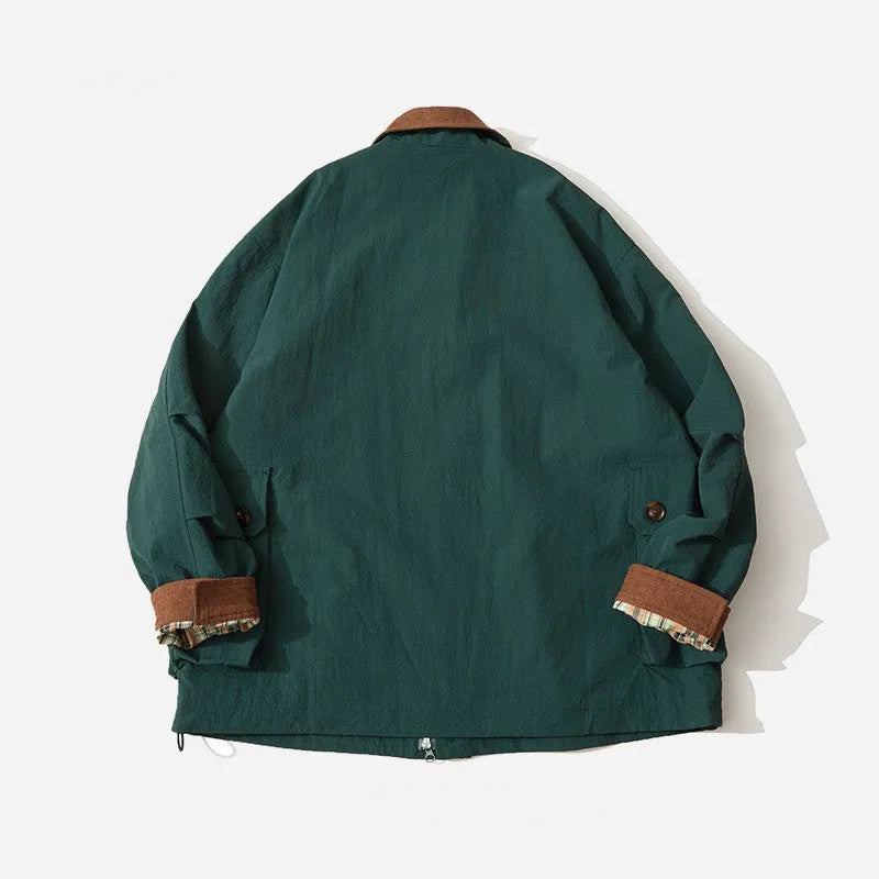Green or apricot casual jacket with side seam pockets, long sleeves, sizes M to XXXL