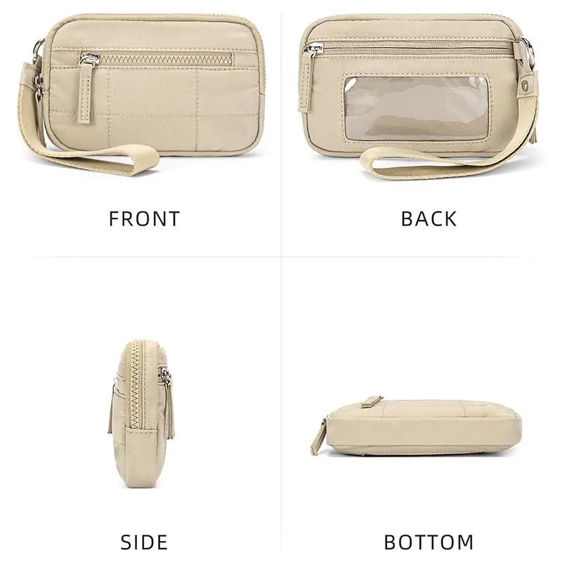 Waterproof quilted nylon handbag with transparent deck design in urban simplicity style
