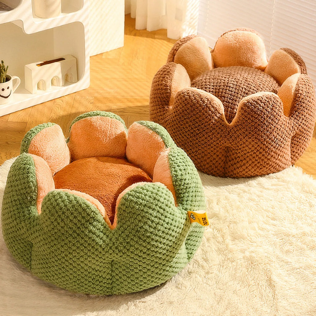 Cactus petal shape soft plush pet kennel bed for cats and dogs with non-slip bottom