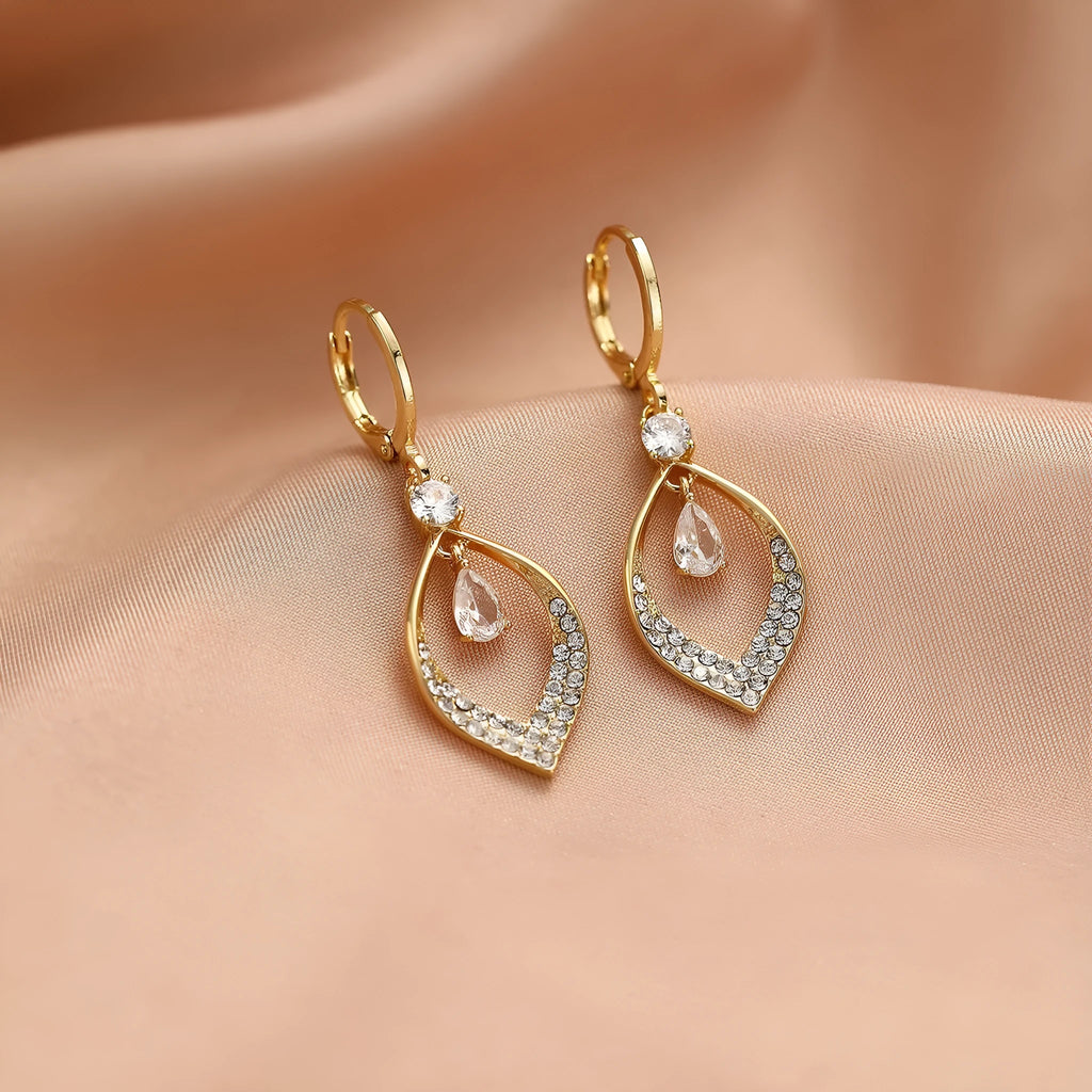 Teardrop zircon tassel earrings in copper with gold or silver colour-retaining ear buckles