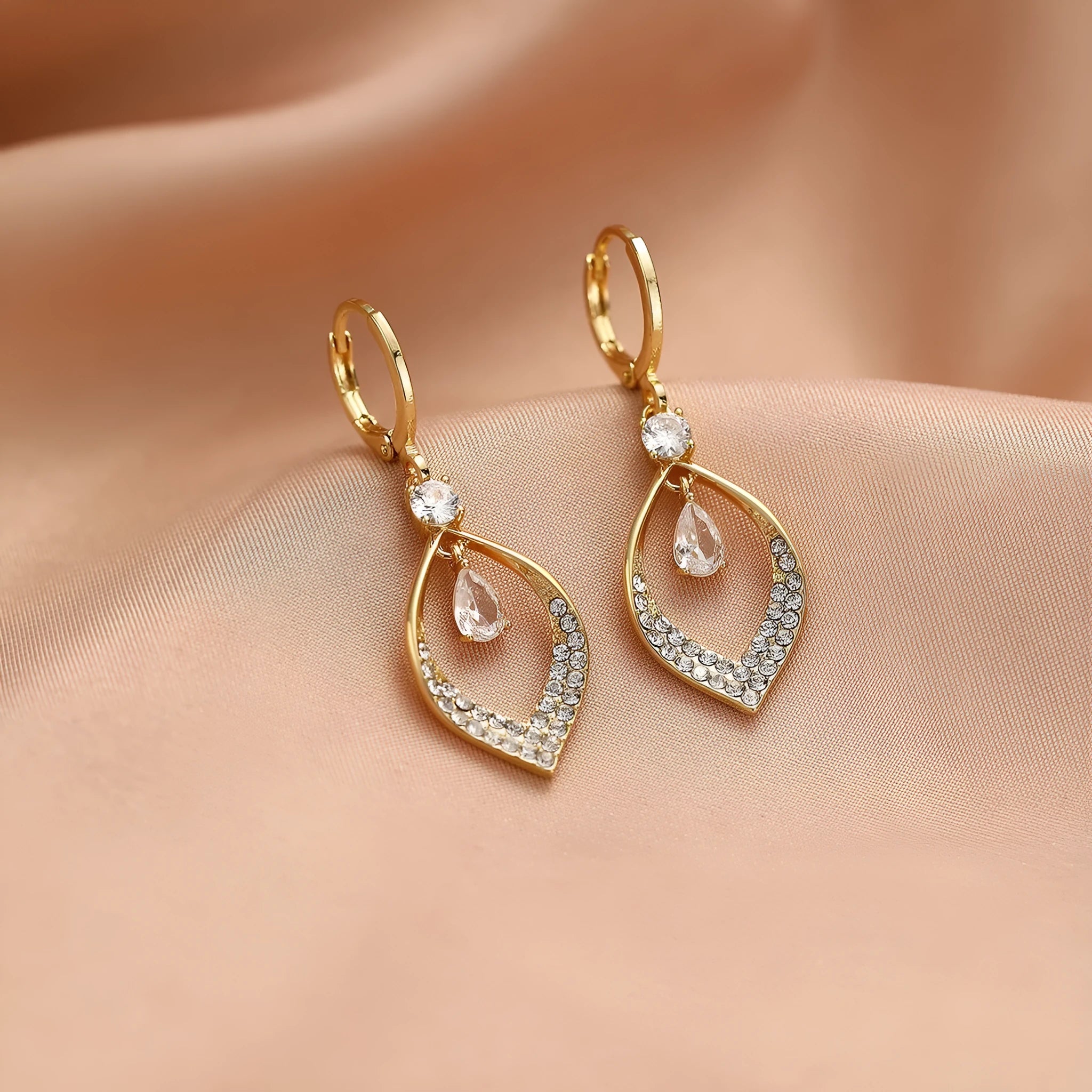 Teardrop zircon tassel earrings in copper with gold or silver colour-retaining ear buckles