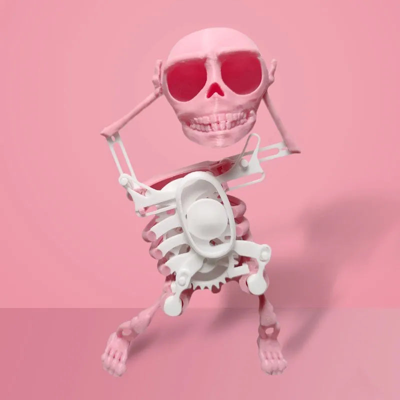 3D printed skeleton man toy in 22cm and 17cm sizes with dancing skeleton pink white, red green, and white options