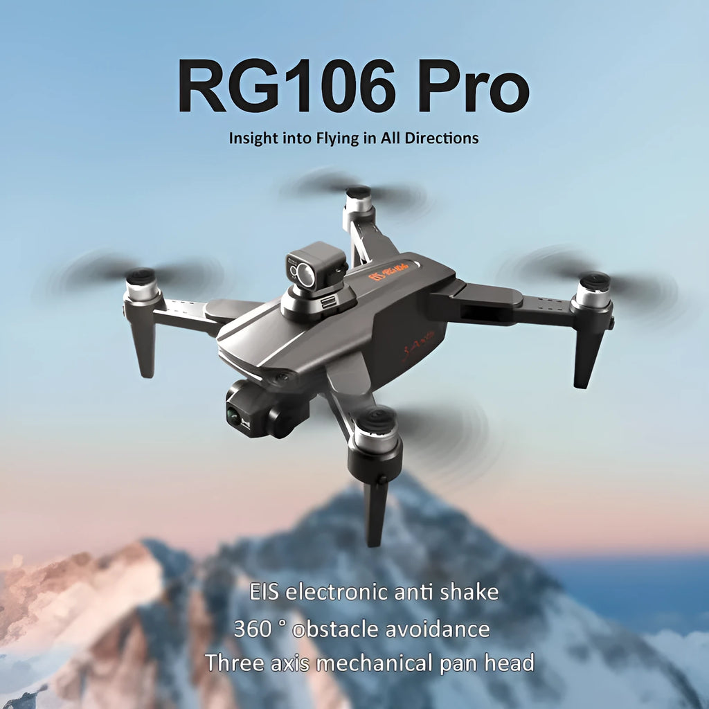 RG106PRO obstacle avoidance drone with brushless motor, GPS and three-axis gimbal, 30-50cm plastic body, metal blue or orange