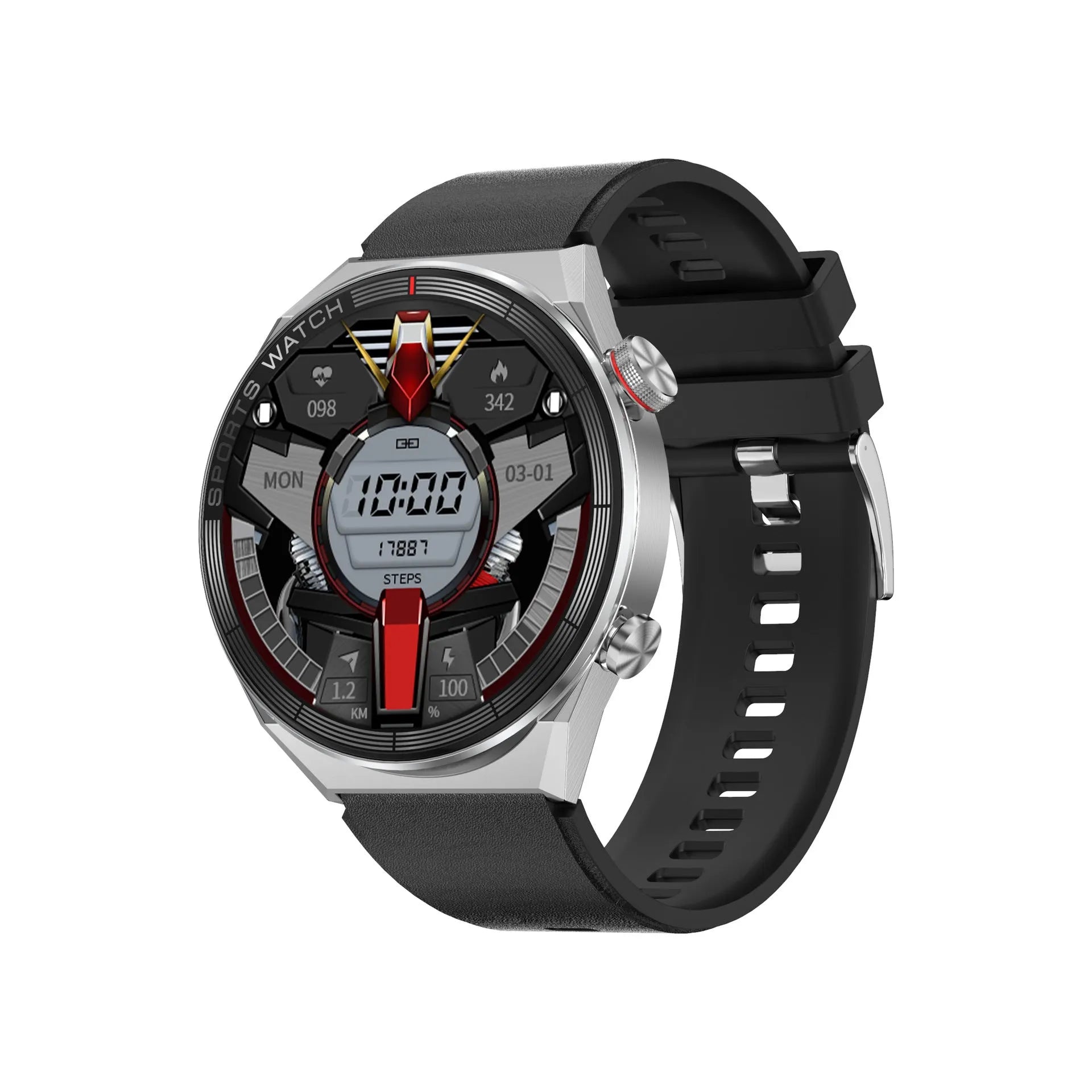 Large screen Bluetooth smart watch with HD display showing interface, available in black or silver with multiple strap options