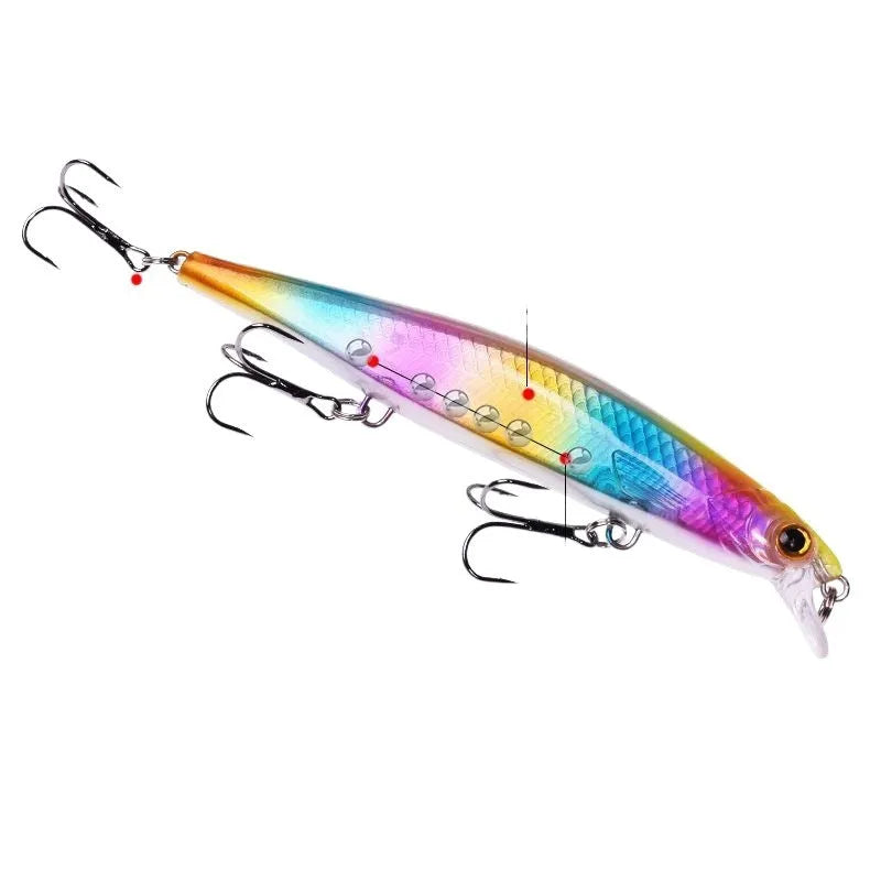 An 11cm long, 13.5g heavy slow-sink hard bait fishing lure in a minnow shape, shown in one of eight available colour options.