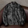 Lapel short PU leather jacket with side pockets in black or brown, loose fit for plus sizes