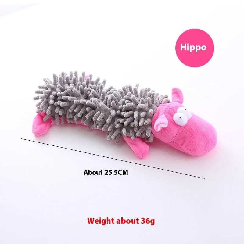 Plush microfiber molar chew toy for dogs in animal designs with horse teeth texture