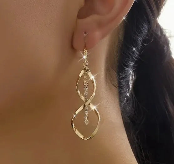 Gold-tone geometric spiral design drop earrings for women