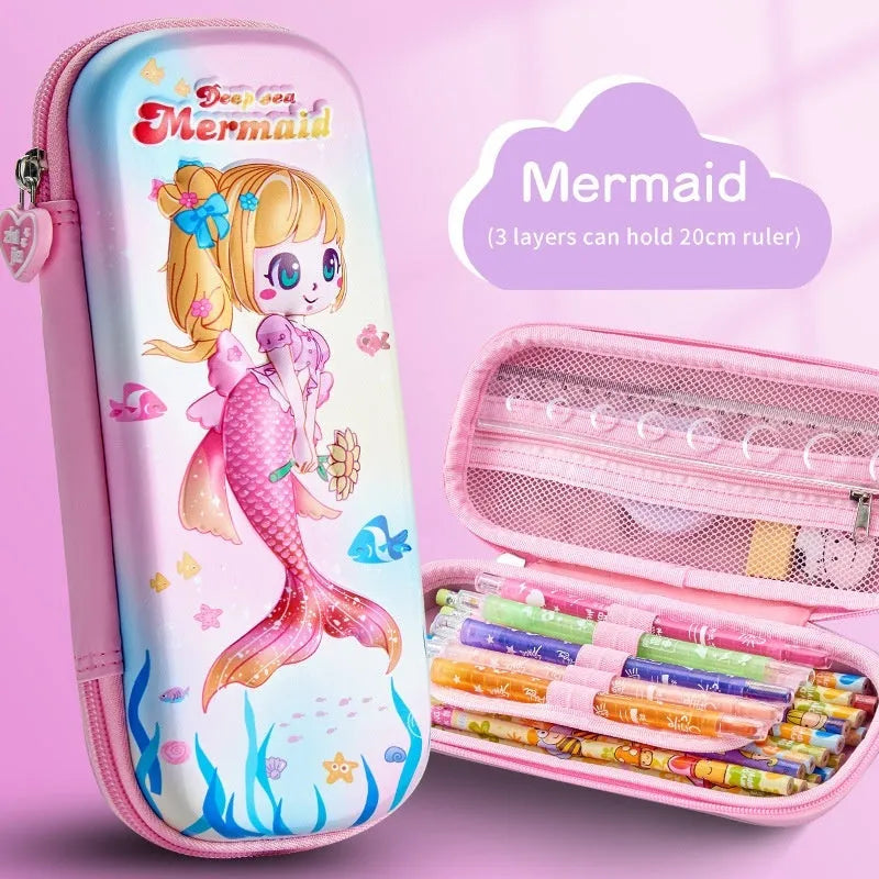 3D leather pencil case with zipper closure showing decorative space theme design