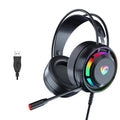 Black head-mounted headphones with microphone, 50mm drivers, 2.2m cable, 3.5mm/USB connectivity options
