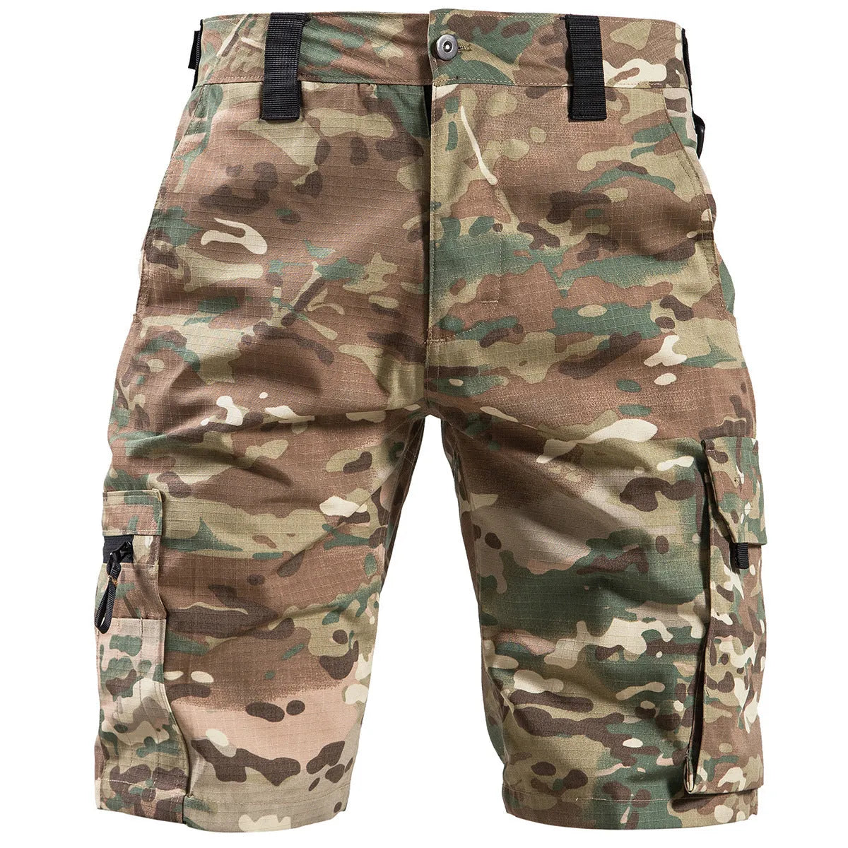 Tactical camouflage cargo shorts in straight-leg design with multiple colour options