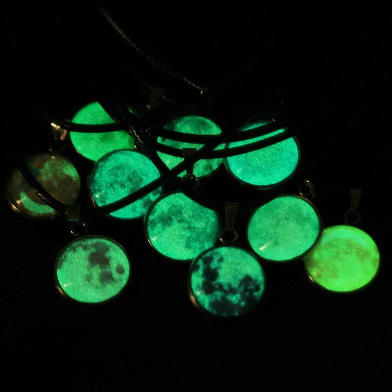 Time Stone constellation pendant necklace with organic glass pendant and alloy chain, showing adjustable length and colour options.