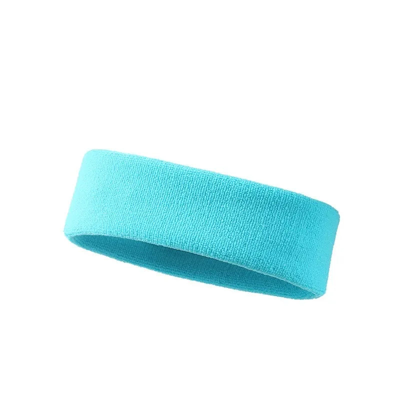 Widening elastic sports sweatband in solid colours: black, red, blue, rose red, sky blue.