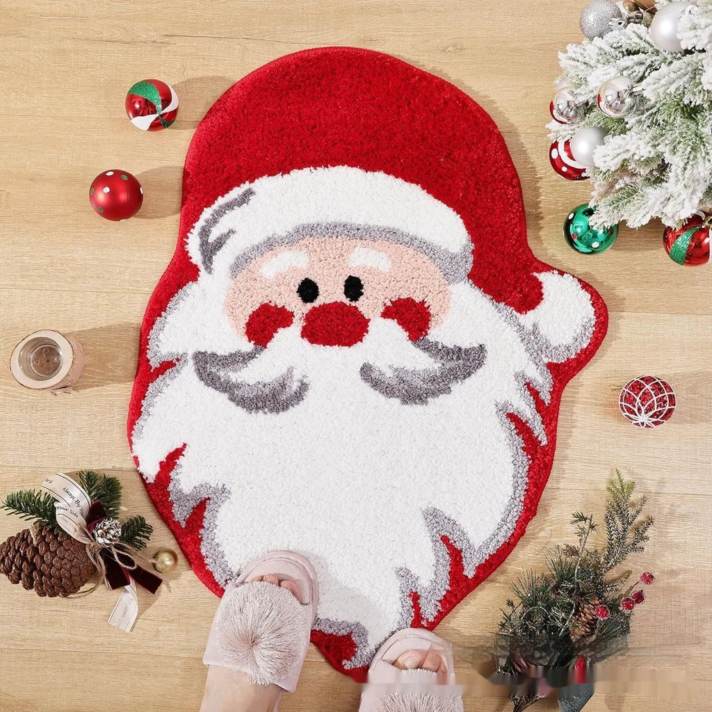 Christmas-themed square hallway mat with geometric pattern on polyester fibre, non-slip backing, 40x60cm size