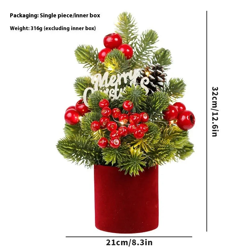 32cm desktop Christmas tree with pine cone ornaments and LED lights in red colour option