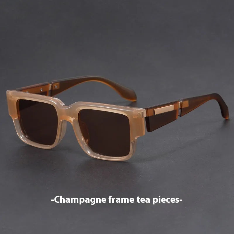 Gray blue square thick frame sunglasses with UV-protective lenses and retro box-style design