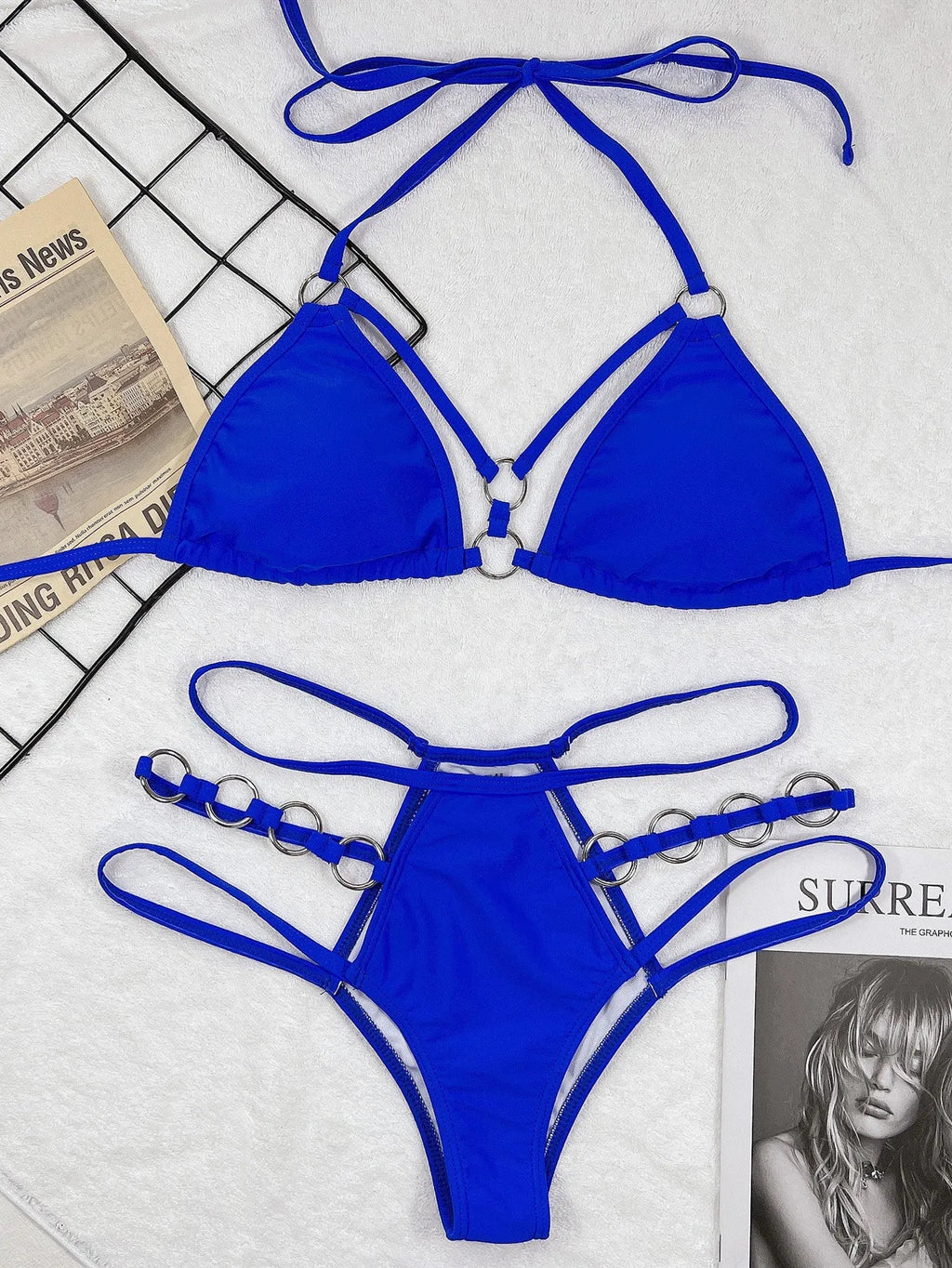 Women's separated nylon bikini swimwear in five colour options with top and shorts components