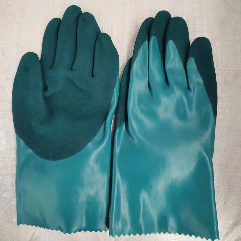 Women's navy blue nitrile fishing gloves with waterproof, oil-resistant properties for seafood handling