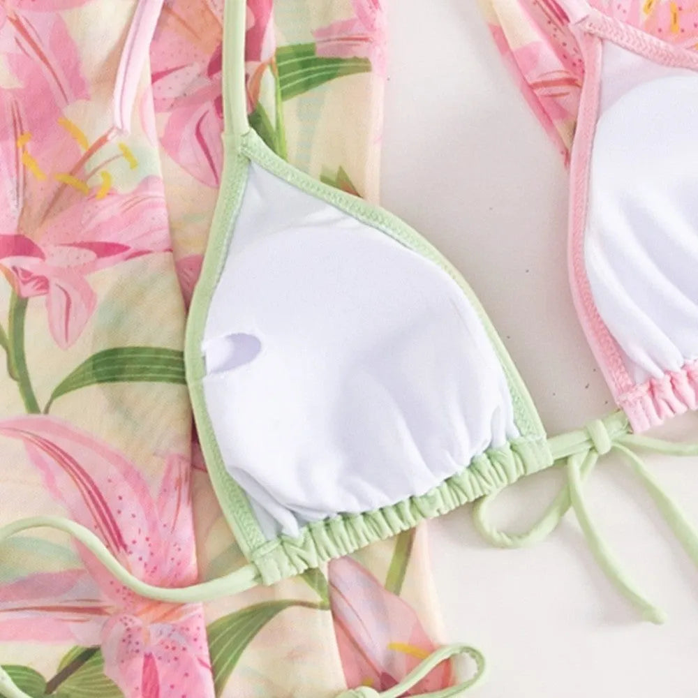 Women's printed bikini swimsuit in quick-drying polyester fabric, sizes S to XL