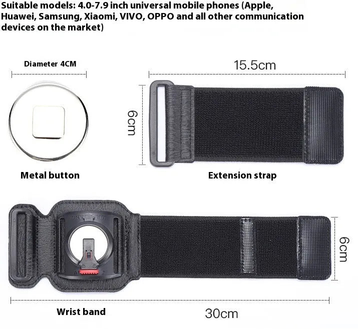 Black mobile phone wrist strap and armband holder for takeaway driving and sports activities