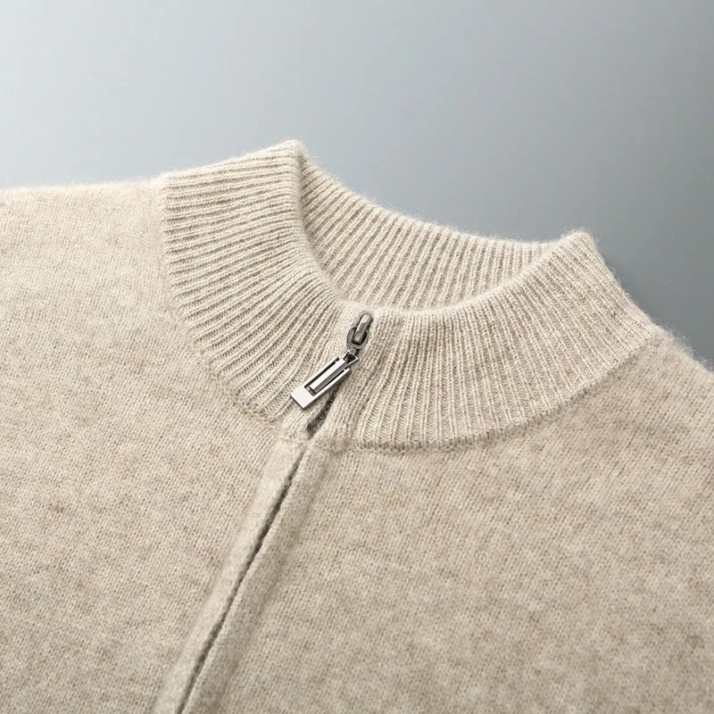 Men's double-strand thickened wool suit cardigan in light camel, dark gray, and black, long sleeve knitwear with trousers, Asian sizes.