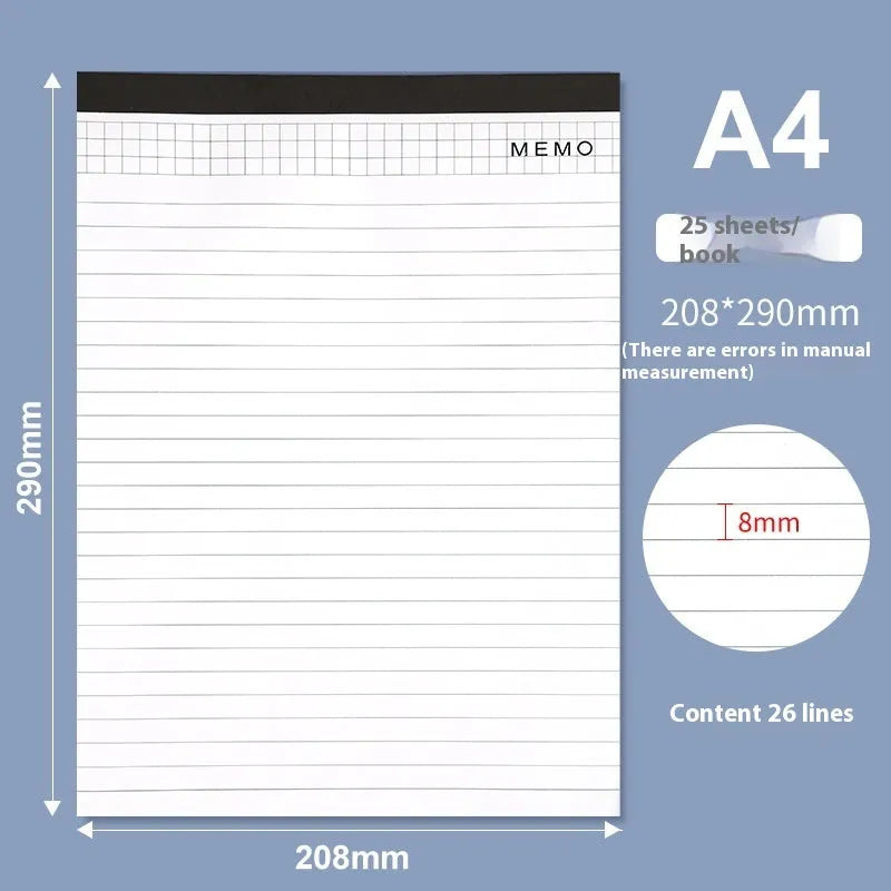 A4 tearable notebook with grid pages and wireless adhesive binding, paper cover