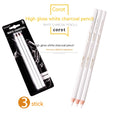 White charcoal pencil set with three wooden pencils and 144 refill leads for drawing on dark paper.