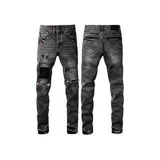Black men's slim fit skinny jeans with straight leg pencil pants cut and button fly