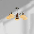 Persimmon glass chandelier with chrome and white lampshades in a middle ancient style