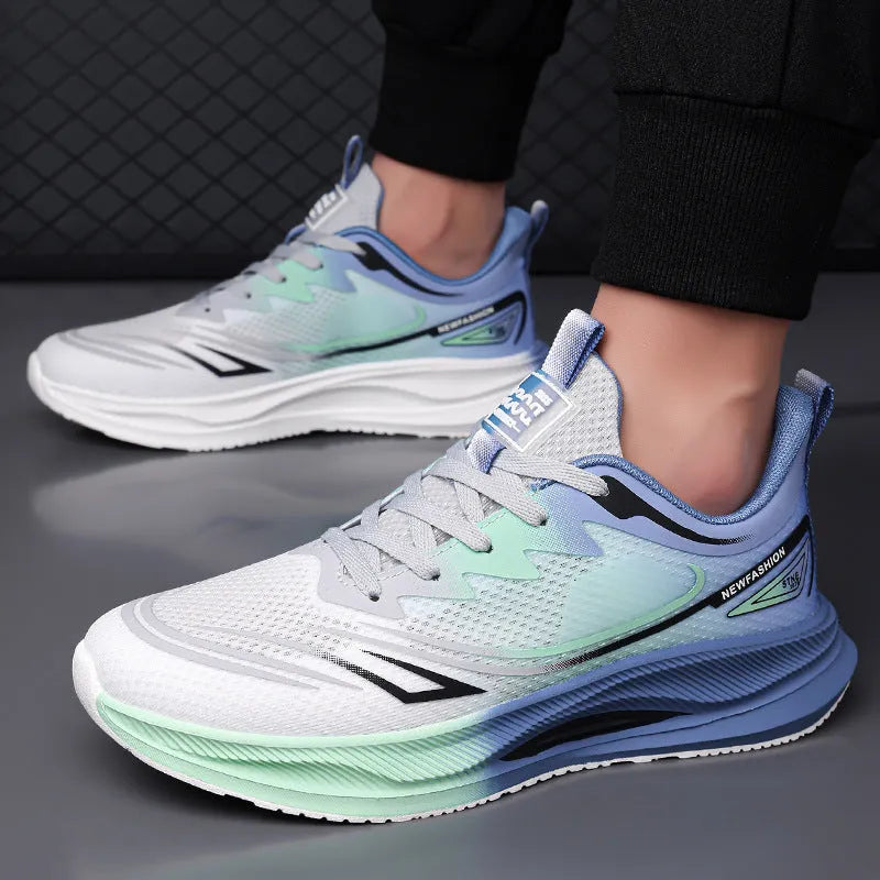 Men's low-top casual shoes with woven mesh upper and rubber sole in black blue colour