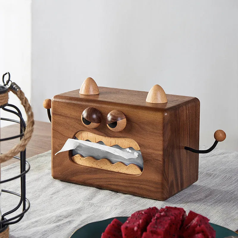 Little Monster cartoon design wooden tissue box in walnut beech colour