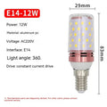 E14 12W LED corn light bulb showing three colour temperature options