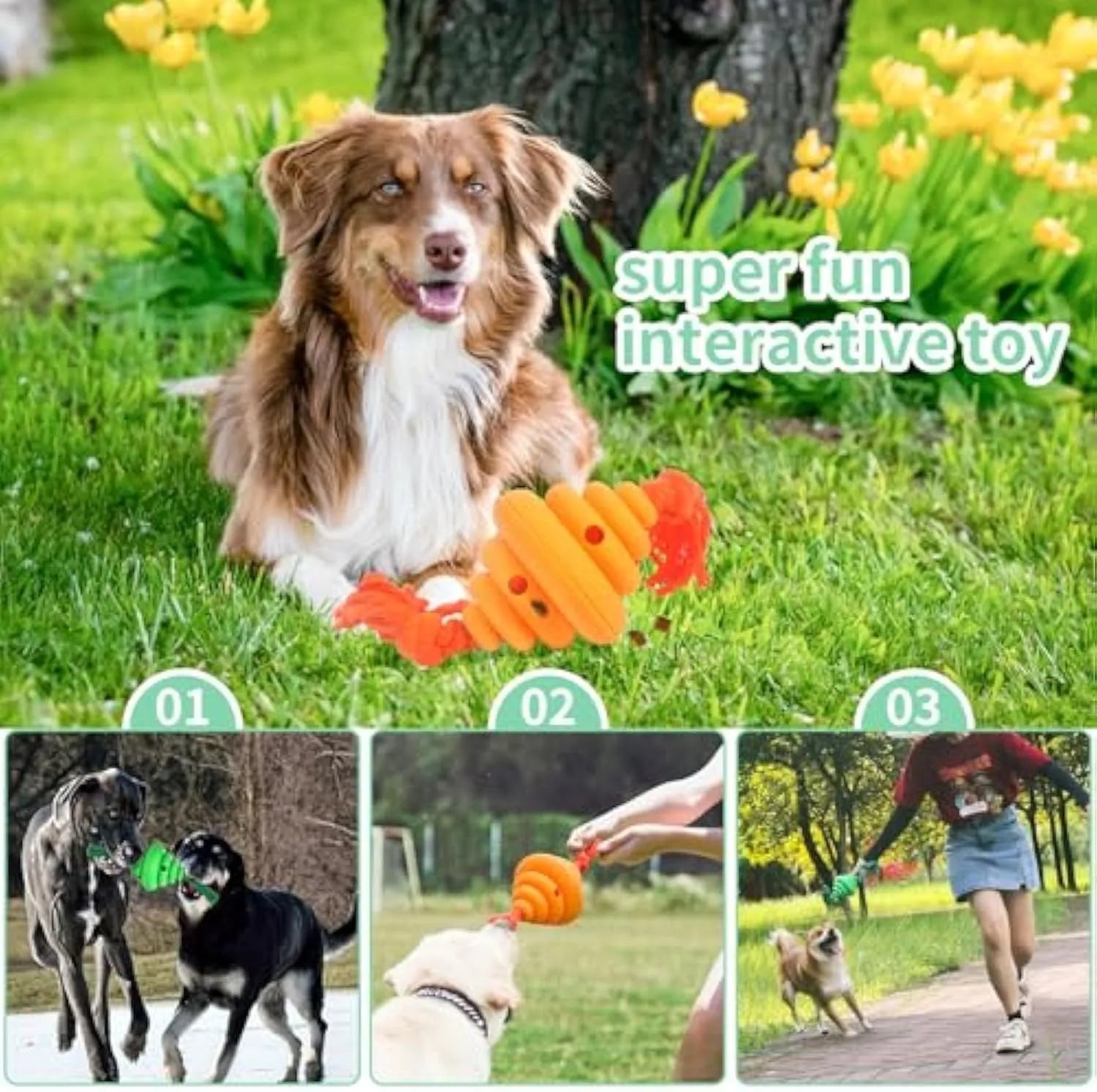Green and yellow dog ball with rope toy, food dispenser design for large dogs, 12cm size