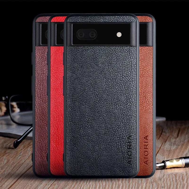 Google Pixel 6 phone case in brown with a lychee skin texture and business style design.
