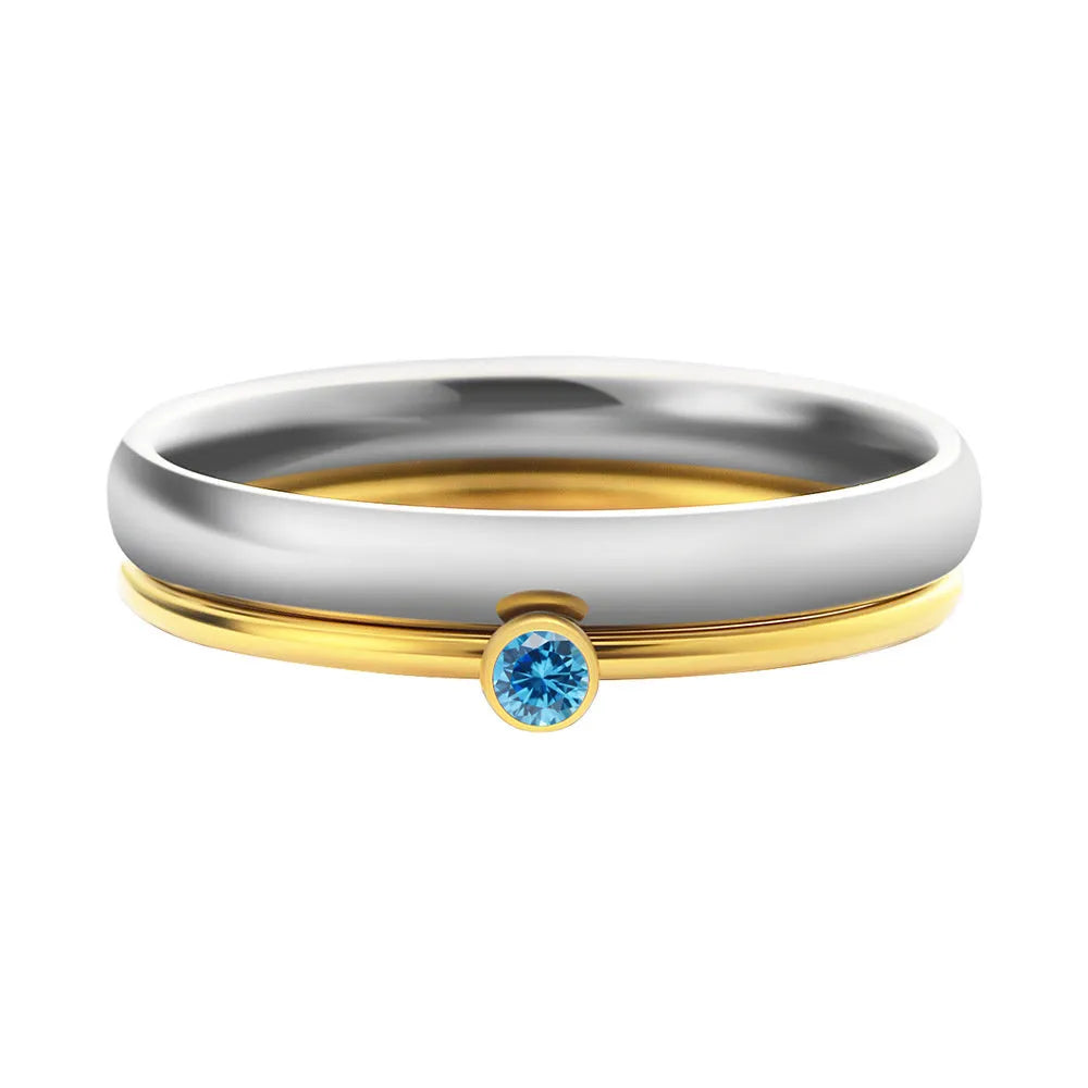 December birthstone titanium steel ring with geometry design and electroplated gold finish showing engraved details