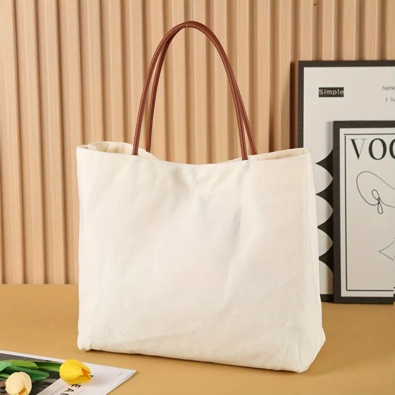 Canvas tote bag with reinforced handles in beige white and white colour options