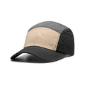 Men's khaki baseball cap with curved brim and five-piece construction, made from cotton-polyester blend fabric
